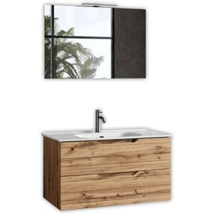 AQA DESIGN Mueble de baño con espejo de 4 piezas en mdf roble nudos AQA DESIGN Mueble de baño con espejo de 4 piezas en mdf roble nudos