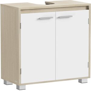 VASAGLE Armario bajo lavabo con 2 compartimentos de color beige y blanco VASAGLE Armario bajo lavabo con 2 compartimentos de color beige y blanco