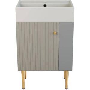 Urban Meuble Mueble de lavabo compacto con patas doradas y puerta acanalada Urban Meuble Mueble de lavabo compacto con patas doradas y puerta acanalada