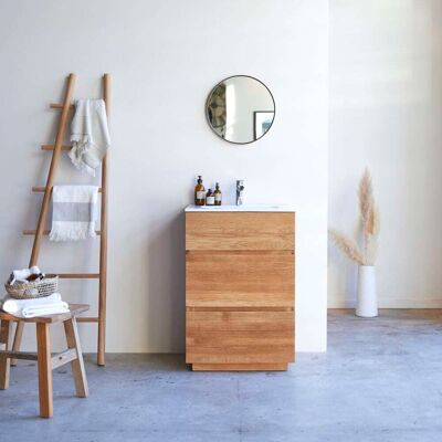 Tikamoon Mueble de baño de roble macizo y cerámica de 60 cm Tikamoon Mueble de baño de roble macizo y cerámica de 60 cm