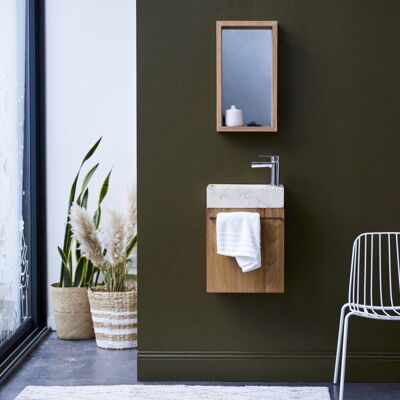 Mueble de baño Tikamoon - Stelle crema - Montaje en pared - Teca y mármol Mueble de baño Tikamoon - Stelle crema - Montaje en pared - Teca y mármol