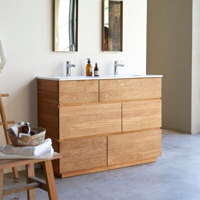 Tikamoon Mueble de baño de roble macizo y cerámica de 120 cm Tikamoon Mueble de baño de roble macizo y cerámica de 120 cm