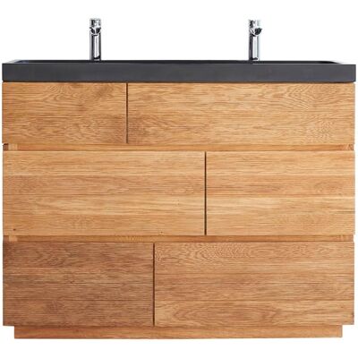 Tikamoon Mueble de baño de roble macizo y piedra de lava de 120 cm Tikamoon Mueble de baño de roble macizo y piedra de lava de 120 cm