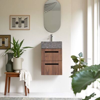 Tikamoon Mueble de baño de nogal macizo y mármol de 40 cm Tikamoon Mueble de baño de nogal macizo y mármol de 40 cm