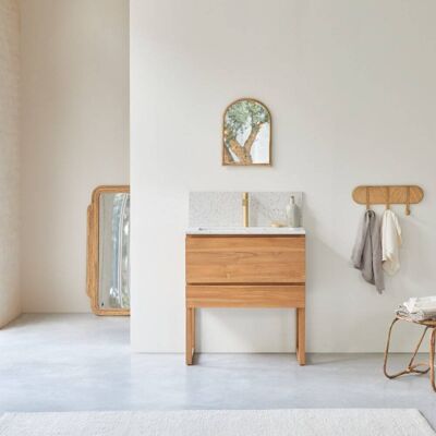 Tikamoon Mueble de baño de teca maciza y terrazo moon de alta calidad de 80 cm Tikamoon Mueble de baño de teca maciza y terrazo moon de alta calidad de 80 cm