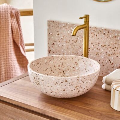 Tikamoon Lavabo redondo de terrazo prémium rosa 32 cm Tikamoon Lavabo redondo de terrazo prémium rosa 32 cm