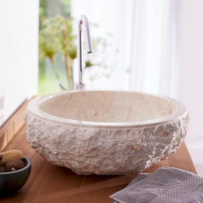 Tikamoon Lavabo redondo de mármol color crema 45 cm Tikamoon Lavabo redondo de mármol color crema 45 cm