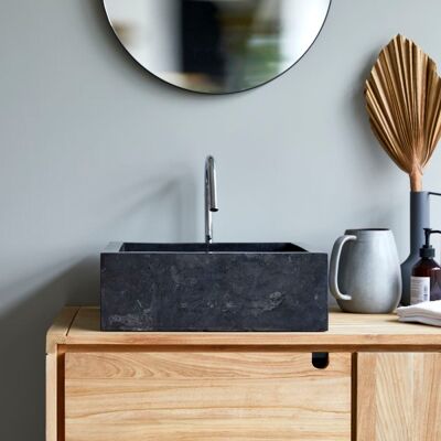 Tikamoon Lavabo cuadrado de mármol gris oscuro an. 41 cm Tikamoon Lavabo cuadrado de mármol gris oscuro an. 41 cm