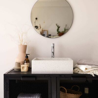 Tikamoon Lavabo cuadrado de terrazo prémium blanco an. 40 cm Tikamoon Lavabo cuadrado de terrazo prémium blanco an. 40 cm
