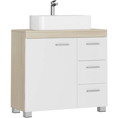 VASAGLE - Armario bajo fregadero - Blanco nube - Gris paloma - Armario de baño VASAGLE - Armario bajo fregadero - Blanco nube - Gris paloma - Armario de baño