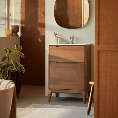 Tikamoon Mueble de baño de madera maciza de mango y cerámica 60 cm Tikamoon Mueble de baño de madera maciza de mango y cerámica 60 cm