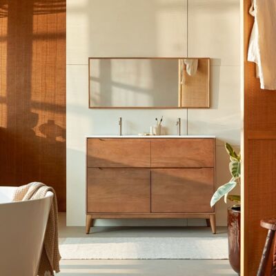 Tikamoon Mueble de baño de madera maciza de mango y cerámica 120 cm Tikamoon Mueble de baño de madera maciza de mango y cerámica 120 cm