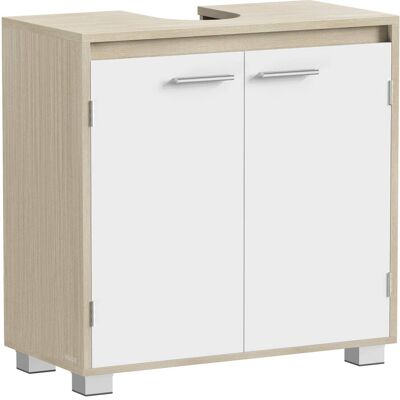 VASAGLE Armario bajo lavabo con 2 compartimentos de color beige y blanco VASAGLE Armario bajo lavabo con 2 compartimentos de color beige y blanco