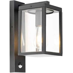 QAZQA Farol de pared exterior negro con sensor de movimiento - Charlois - IP44 - E27 - 40W QAZQA Farol de pared exterior negro con sensor de movimiento - Charlois - IP44 - E27 - 40W
