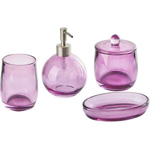 Beliani Conjunto de 4 accesorios de baño de vidrio violeta plateado