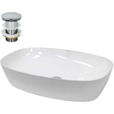 ECD Germany Lavamanos de ceramica ovalado lavabo para aseo con juego de drena ECD Germany Lavamanos de ceramica ovalado lavabo para aseo con juego de drena