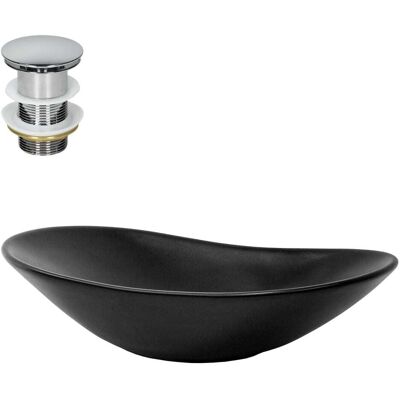 ECD Germany Lavabo cerámico 630x360x155 mm ovalado con juego de desagüe plateado ECD Germany Lavabo cerámico 630x360x155 mm ovalado con juego de desagüe plateado