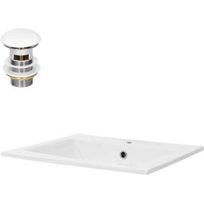 ML-Design Lavabo blanco de cerámica con juego de desagüe con reborsadero ML-Design Lavabo blanco de cerámica con juego de desagüe con reborsadero