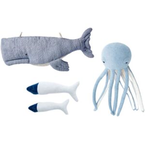 Crochetts Pack peluches pared beluga, pulpo y mini peces azul claro y blanco