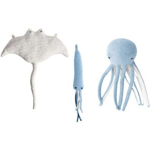 Crochetts Pack peluches pared manta raya, pulpo y mini pulpo azul y blanco