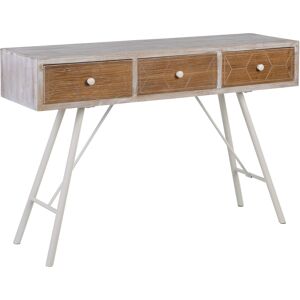 LolaHome Consola tallada de madera de abeto blanca y natural de 120x35x78 cm