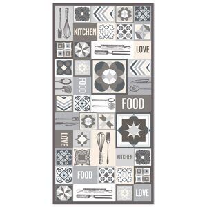 Home and Living Alfombra vinílica cocina collage palabras baldosas gris 140x200 cm
