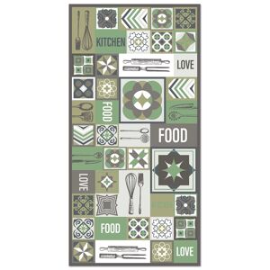 Home and Living Alfombra vinílica cocina collage palabras baldosas verde 120x170 cm