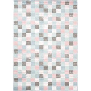 Tapiso Alfombra para niños azul gris rosa cuadros suave 160 x 220 cm