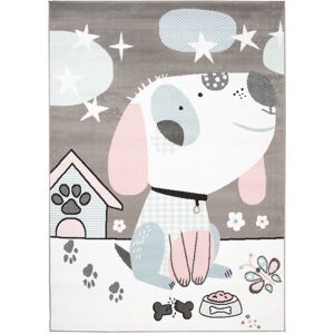 Tapiso Alfombra para niños gris blanco rosa azul perro suave 160 x 220 cm