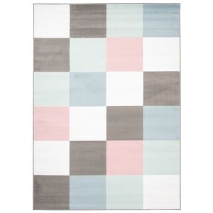 Tapiso Alfombra para niños gris blanco azul rosa verde cuadros 160 x 220 cm