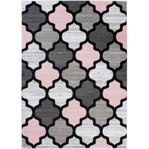 Tapiso Alfombra para niño rosa gris blanco negro treillis 160x220cm