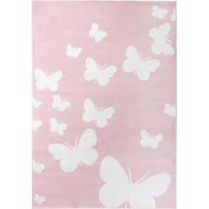 Tapiso Alfombra para niño rosa blanco mariposas 160x220cm