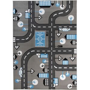 Tapiso Alfombra para niño azul gris blanco carretera 160x220cm