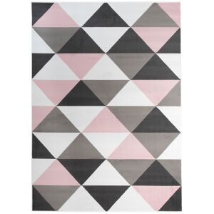 Tapiso Alfombra para niño rosa gris blanco negro triángulos 160x220cm