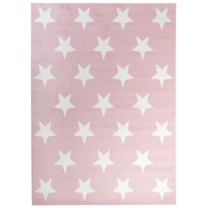 Tapiso Alfombra para niño rosa blanco estrellas 140x200cm