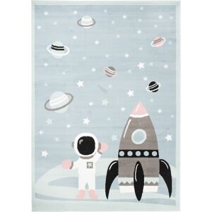 Tapiso Alfombra para niños azul gris blanco rosa negro cohete 160 x 220 cm