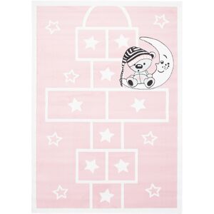 Tapiso Alfombra para niños rosa blanco rayuela oso estrellas 160 x 220 cm