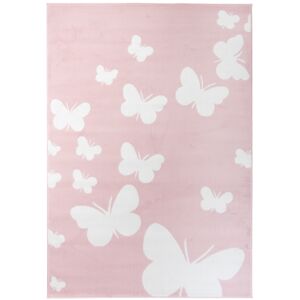 Tapiso Alfombra para niño rosa blanco mariposas 200x300cm