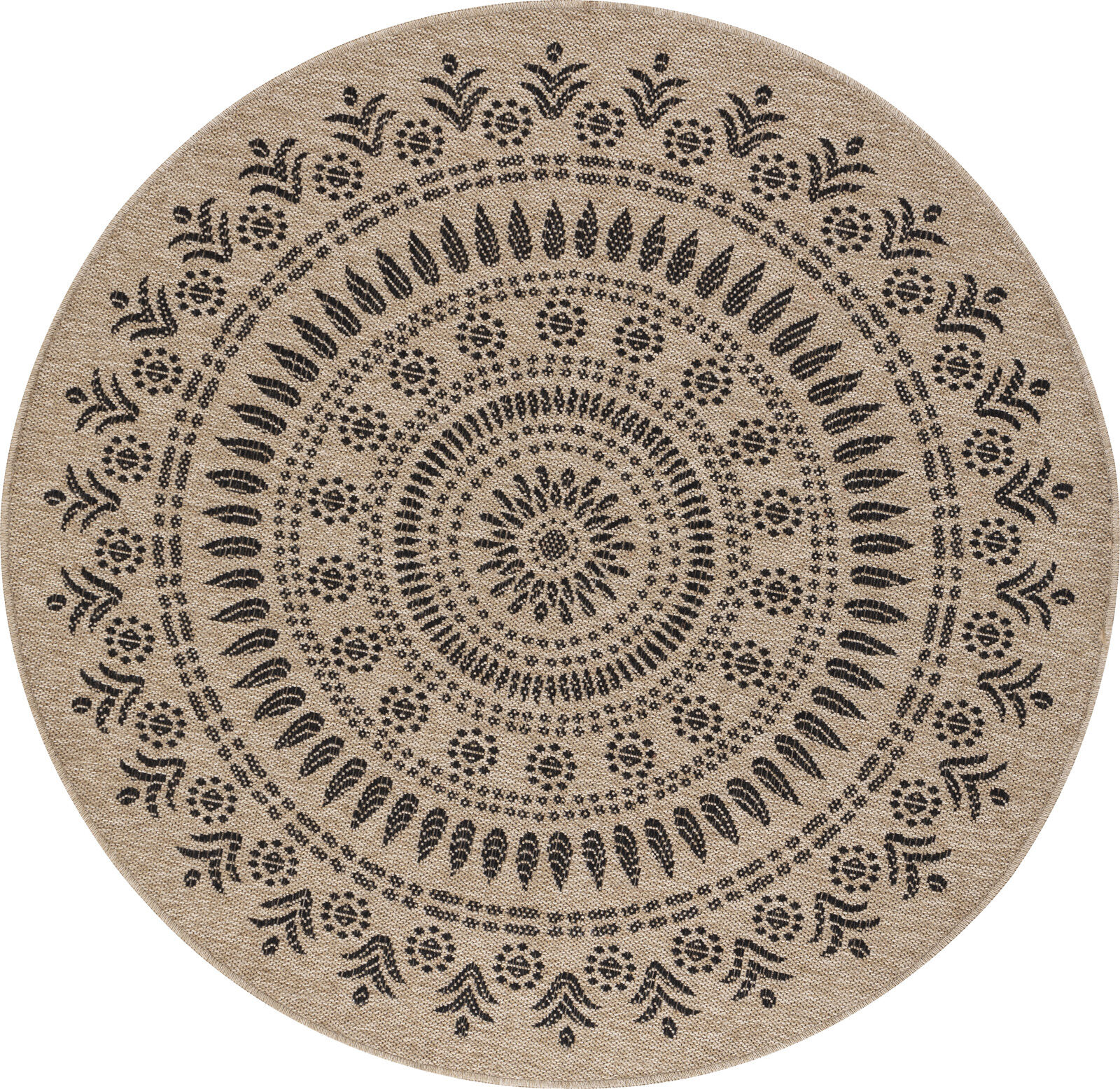 Surya Alfombra redonda exterior/interior efecto yute beige/negro ø 160