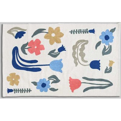 Maisons du Monde Alfombra de algodón reciclado con bordados de flores, 90x150 cm Maisons du Monde Alfombra de algodón reciclado con bordados de flores, 90x150 cm
