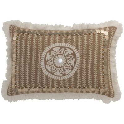 J-line Cojín rectangular con borde de flecos y motivos de yute natural 49x31c J-line Cojín rectangular con borde de flecos y motivos de yute natural 49x31c