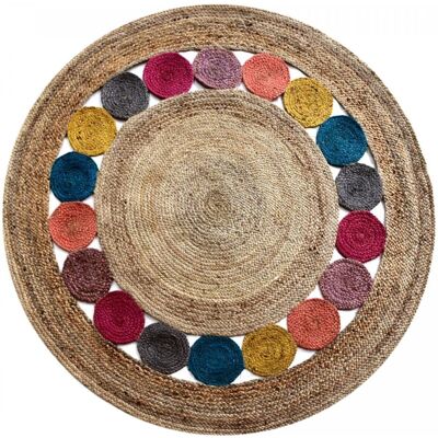 Un amour de tapis Alfombra redonda de yute, alfombra tejida a mano, multicolor ø150 cm Un amour de tapis Alfombra redonda de yute, alfombra tejida a mano, multicolor ø150 cm