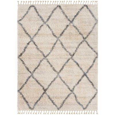 Tapiso Alfombra shaggy crema gris geométrica borlas 80 x 200 cm Tapiso Alfombra shaggy crema gris geométrica borlas 80 x 200 cm