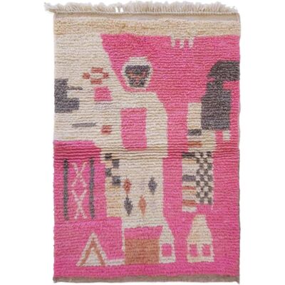 AFK Alfombra bereber marroquí pequeñaabstracta de lana rosa 105 x 153 cm AFK Alfombra bereber marroquí pequeñaabstracta de lana rosa 105 x 153 cm