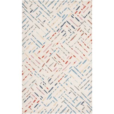 Safavieh Alfombra contemporáneo de lana blanco/azul, 122 x 183 cm Safavieh Alfombra contemporáneo de lana blanco/azul, 122 x 183 cm