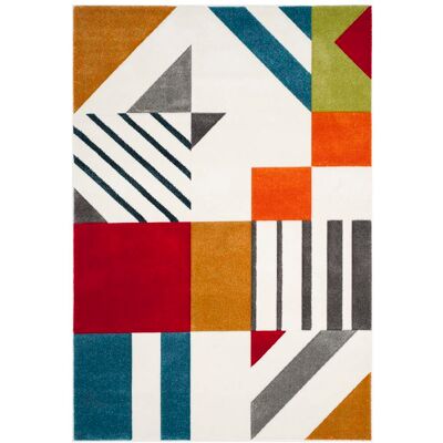 Safavieh Alfombra contemporáneo de polipropileno blanco/azul, 160 x 229 cm Safavieh Alfombra contemporáneo de polipropileno blanco/azul, 160 x 229 cm