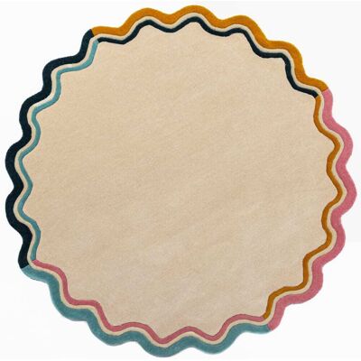 Flair Rugs Alfombra de lana redonda beige, naranja, rosa y azul 180x180cm Flair Rugs Alfombra de lana redonda beige, naranja, rosa y azul 180x180cm