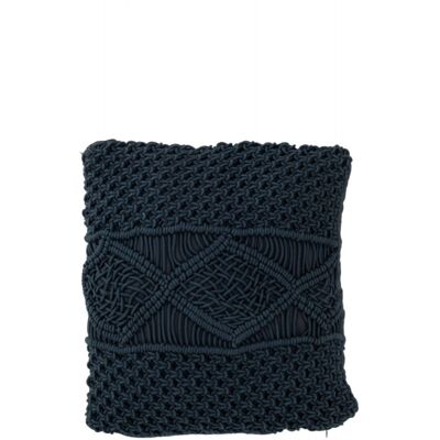 J-line Cojín cuadrado estilo macramé de algodón azul marino 45 x 45 cm J-line Cojín cuadrado estilo macramé de algodón azul marino 45 x 45 cm