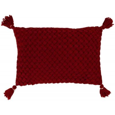 J-line Cojín rectangular de ganchillo con flecos de acrílico rojo, 58 x 39 cm J-line Cojín rectangular de ganchillo con flecos de acrílico rojo, 58 x 39 cm
