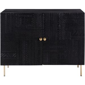 Rendez-Vous Déco Cómoda de 2 puertas en madera grabada negra y metal dorado